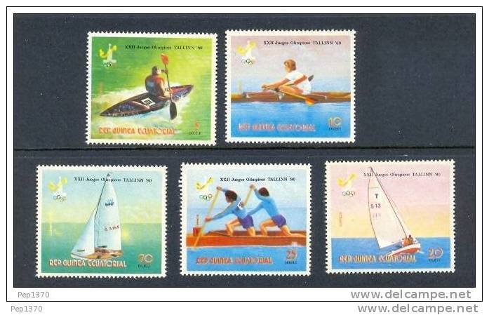 GUINEA ECUATORIAL 1980 - JUEGOS OLIMPICOS DE MOSCOU-80 A TALLIN Yvert 159 (5 Timbres) Et A 123 (1 Timbre) - Canoa