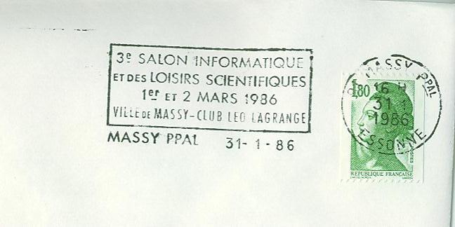 SD1128 Salon Informatique Et Des Loisirs Scientifiques Flamme MASSY PPAL 91 1986 - Informatique