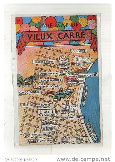 Cp, Etats-Unis, Nouvelle Orléans, Quartier Créole Francophone (Guide Map Of Vieux Carré), Voyagée1939 - New Orleans