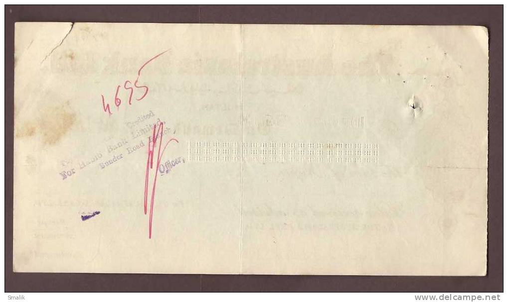 049843 Bank Cheque, The Australasia Bank Ltd. Multan Pakistan, 1967 - Bank & Insurance