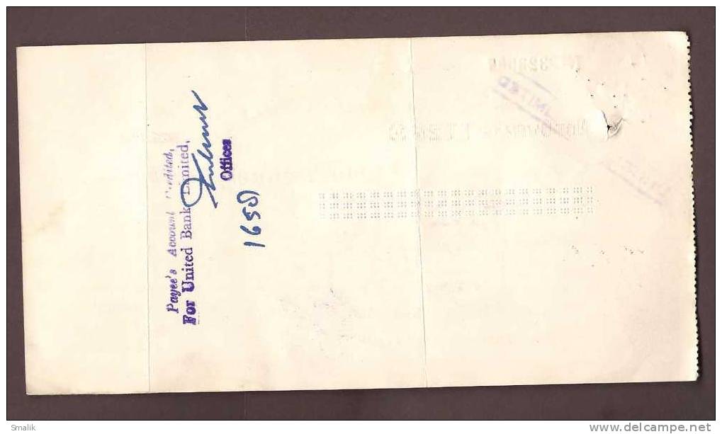 323907 Bank Cheque, The Australasia Bank Ltd. Multan Pakistan, 1963 - Bank & Insurance