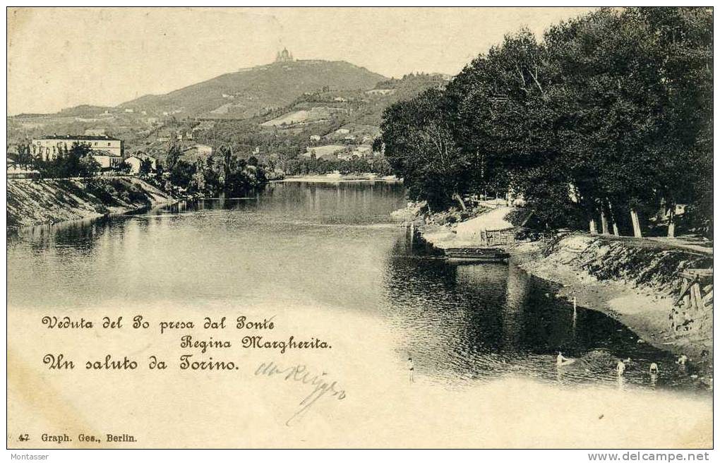 TORINO. Veduta Dal Ponte Regina Margherita. NUOTO. Vg. C/fr.per TRIESTE Nel 1901. - Fiume Po