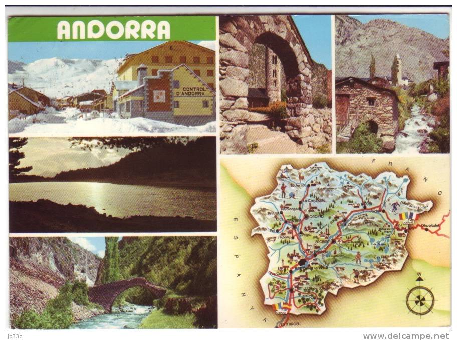 Andorre - Carte Multivues (1973) Avec Timbre 0,30 Croix Gothique Meritxell - Andorre