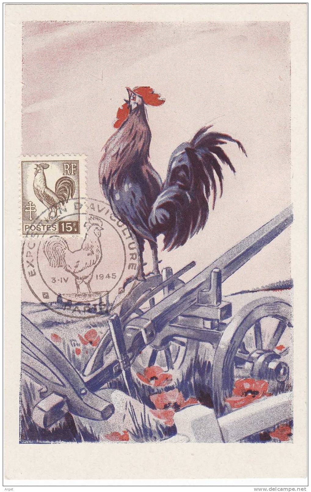 Carte-Maximum FRANCE   N°Yvert 647 (Coq) Obl  Ill Paris Aviculture 3.4.45 - 1940-1949