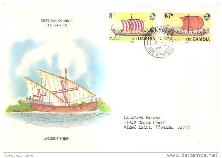 44330)lettera F.d.c. Serie Ancient Ships Con 2 Valori + Annullo - Gambie (1965-...)