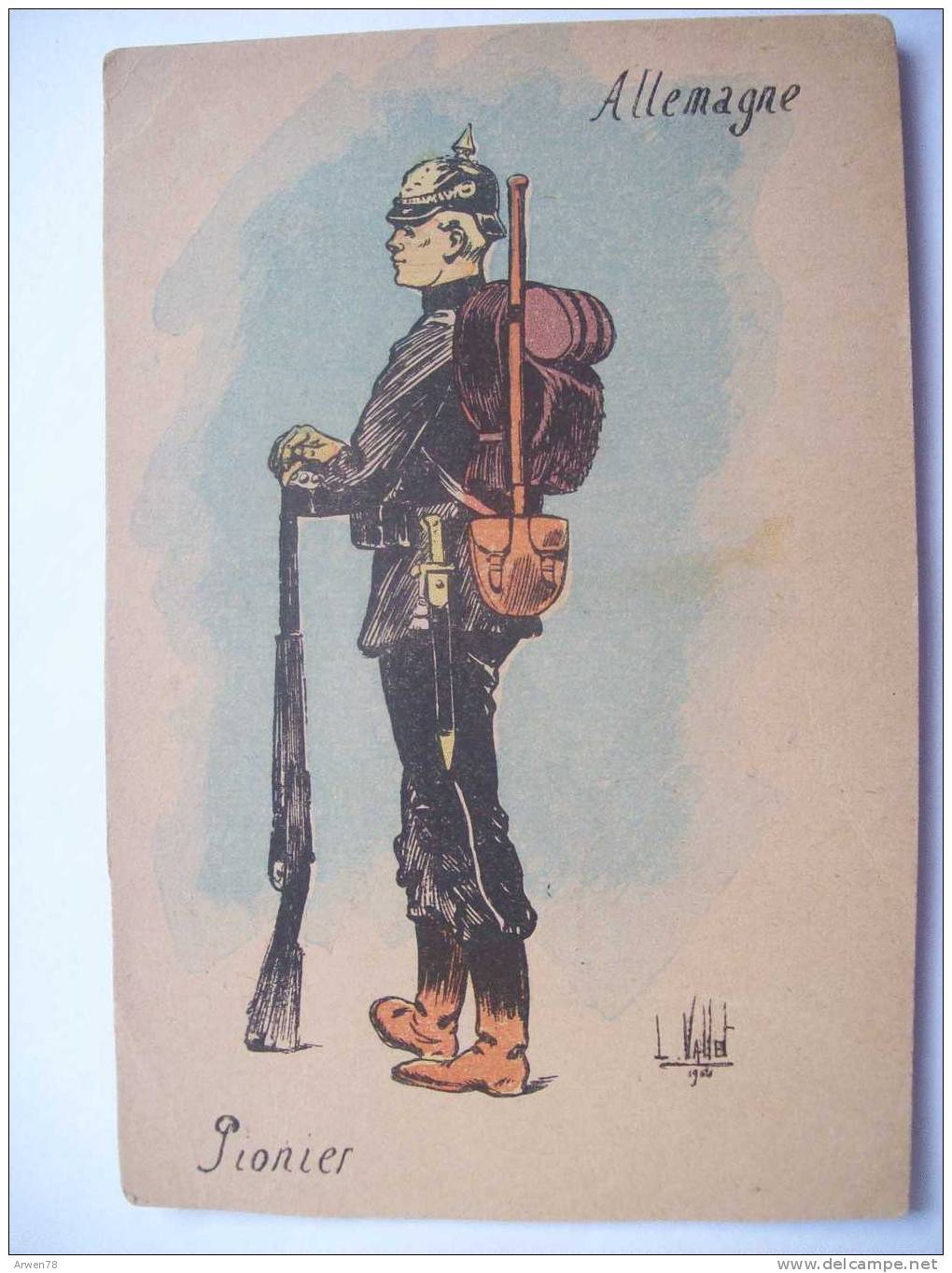 Illustrateur L Vallet Allemagne Soldat Militaire Pionier Recto Verso - Vallet, L.