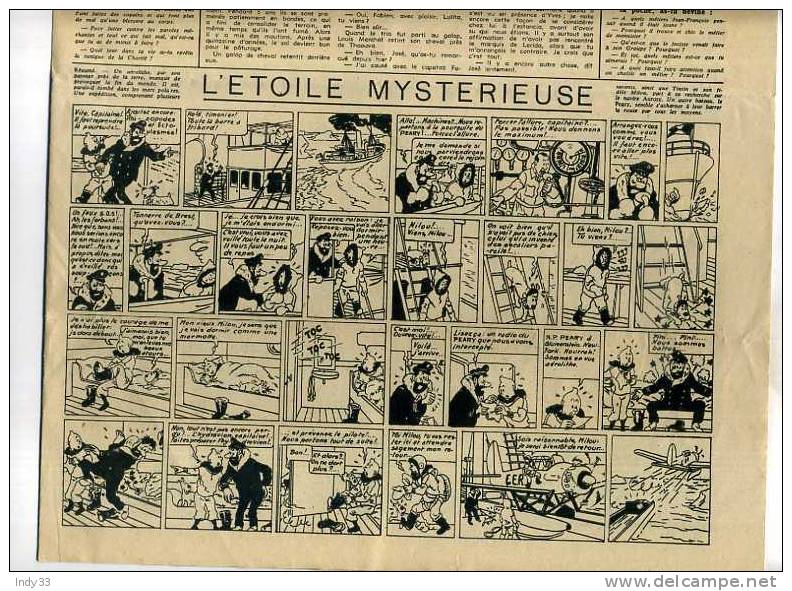 - COEURS VAILLANTS  N°43  OCTOBRE 1943 AVEC TINTIN : "L´ETOILE MYSTERIEUSE"  EN FEUILLETON - Tintin