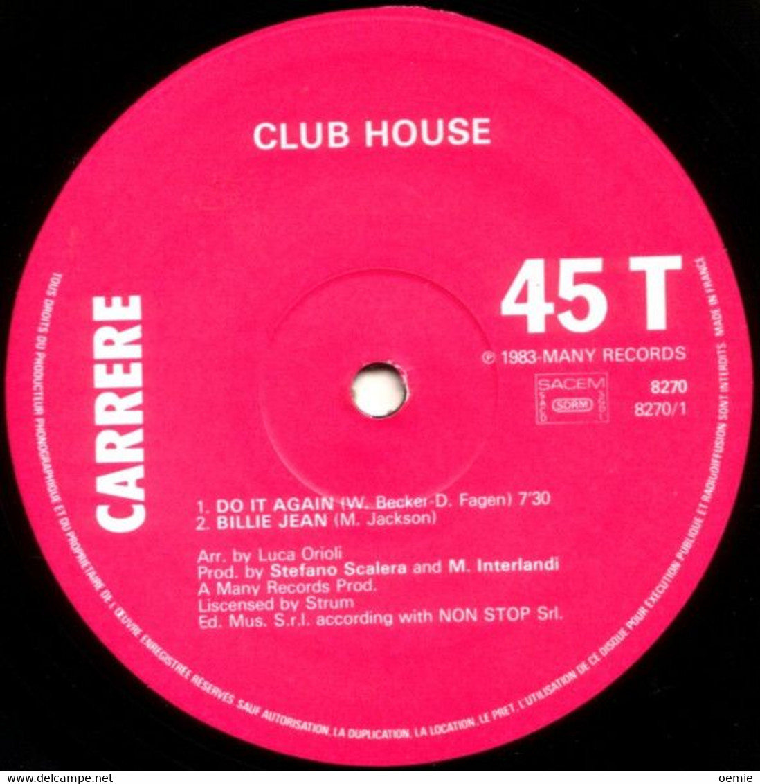 CLUB HOUSE  °°  DO IT AGAIN  Medley With   BILLIE JEAN - 45 Rpm - Maxi-Singles