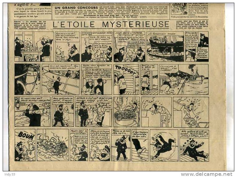 - COEURS VAILLANTS  N°38  SEPTEMBRE 1943 AVEC TINTIN : "L´ETOILE MYSTERIEUSE"  EN FEUILLETON - Tintin