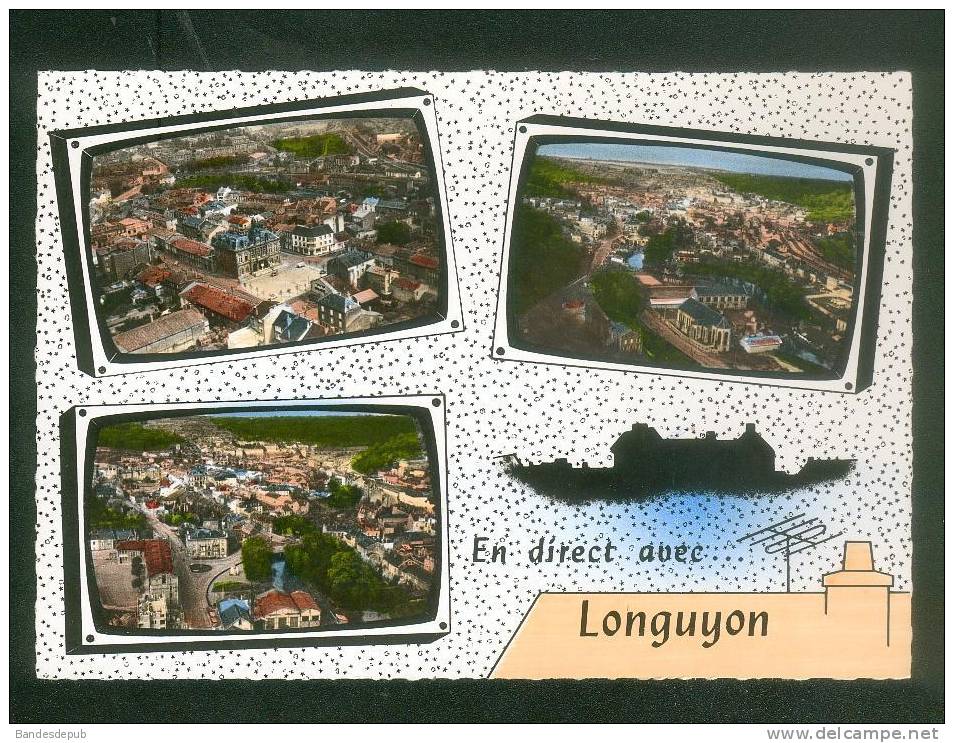 CPSM - En Direct Avec  LONGUYON ( Meurthe Et Moselle 54) - Multivues Type Télévision ( Vue Aérienne LAPIE ) - Longuyon