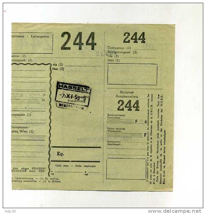 - COLIS POSTAL SUR DOCUMENT DE 1958 - Autres & Non Classés