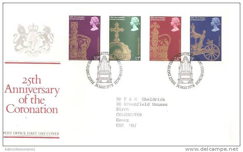 44354)lettera F.d.c. Serie 25° Ann. Of The Coronation Con 4 Valori + Annullo - 1971-1980 Em. Décimales
