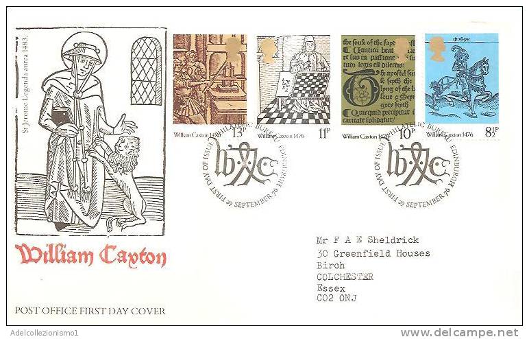 44366)lettera F.d.c. Serie Wiliam Caxton Con 4 Valori + Annullo - 1971-1980 Decimal Issues