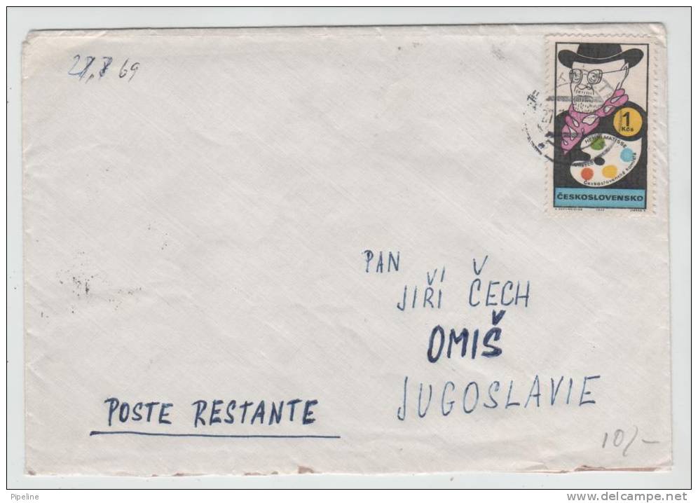 Czechoslovakia Cover Sent POSTE RESTANTE To Yugoslavia 27-7-1969 With A Yugoslavia Stamp On The Backside Of The Cover - Lettres & Documents