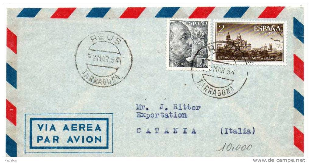 1954 SPAGNA LETTERA CON I N. 672, 837 ANN.TARRAGONA - Storia Postale