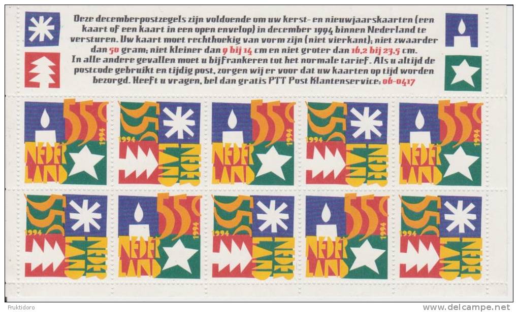 The Netherlands Mi 1528-1529 Christmas - December Stamps - Star And Christmas Tree 1994 ** - Unused Stamps