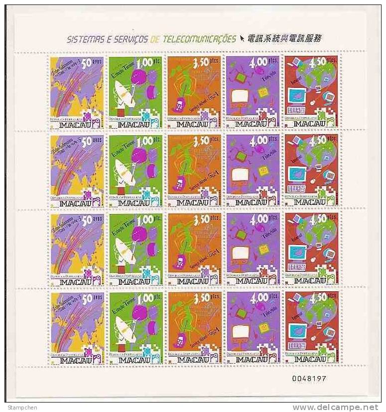 1999 Macau/Macao Stamps Sheet- Telecommunication Computer Satellite TV Music Map Cell Phone Telecom - Collections