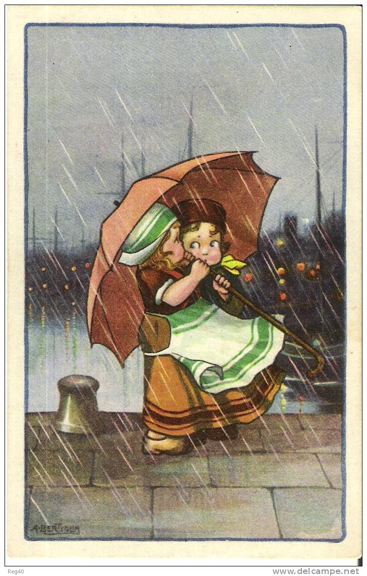 THEME - ILLUST.  A. BERTIGLIA  -  En Balade Sous La Pluie, à L'abri Du Parapluie - Bertiglia, A.