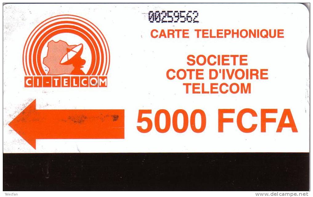 COTE D´IVOIRE CI-TELCOM 5000F ORANGE UT RARE - Ivory Coast
