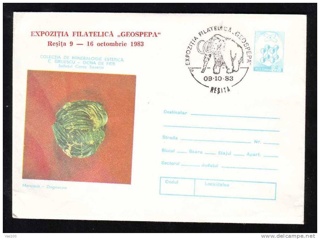 Romania 1983 Minerals,MINERAUX,cover Postal Stationery ENTIER POSTAUX Code 17/83. - Eléphants