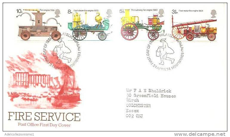 44469)lettera F.d.c. Serie Fire Service Con 4 Valori + Annullo - 1971-80 Ediciones Decimal