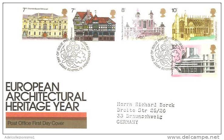 44489)lettera F.d.c. Serie European Arch. Heritage Year Con 5 Valori + Annullo - 1971-1980 Decimal Issues