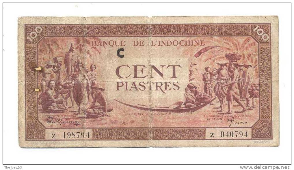 Banque De L´ Indochine   -    100 Piastres  Orange Sans Signature Du Caissier - Indochine