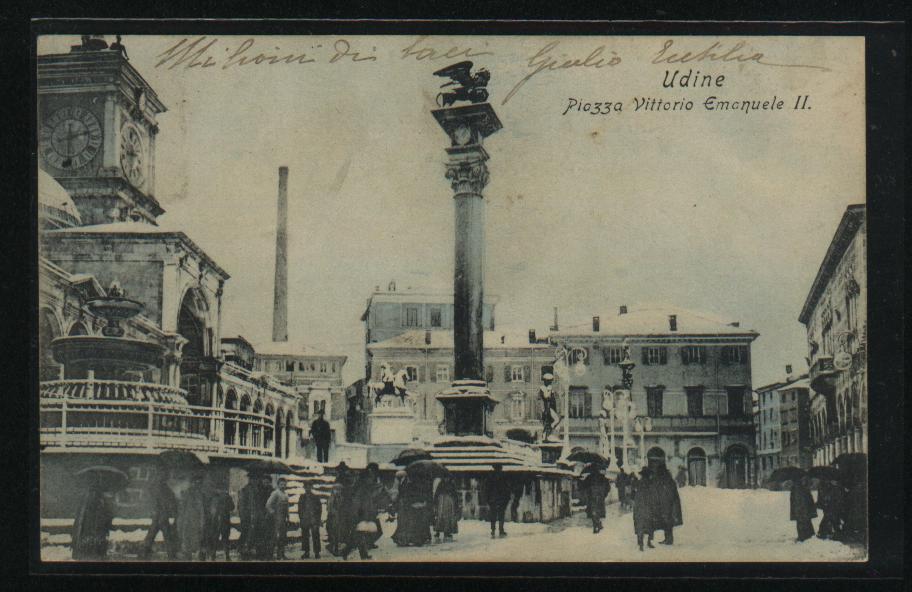 3478-UDINE-PIAZZA VITTORIO EMANUELE SOTTO LA NEVE-ANIMATA-1905-FP - Udine