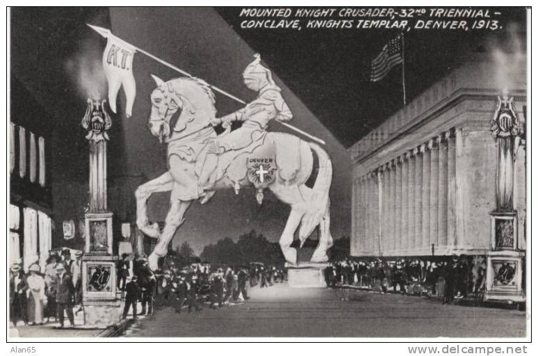 32nd Triennial Conclave, Knoghts Templar, Denver CO 1913, Mounted Knight At Night On C1910s Vintage Postcard - Denver