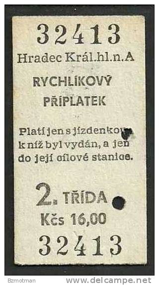 Czechoslovakia M54 2nd Cl Ticket From Hradec Kral Hl N 1987 - Europe