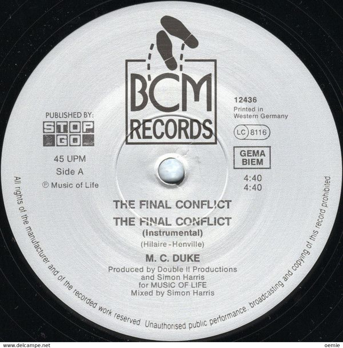 M C DUKE  °°  THE FINAL CONFLICT    I' M RIFFIN 1990 REMIX - 45 Rpm - Maxi-Singles