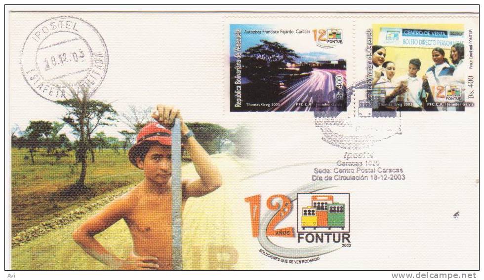 Venezuela. 18. Dec. 2003. National Funds For Transportation. Roads And Cars. Numbered. Fdc 5 - Altri (Terra)