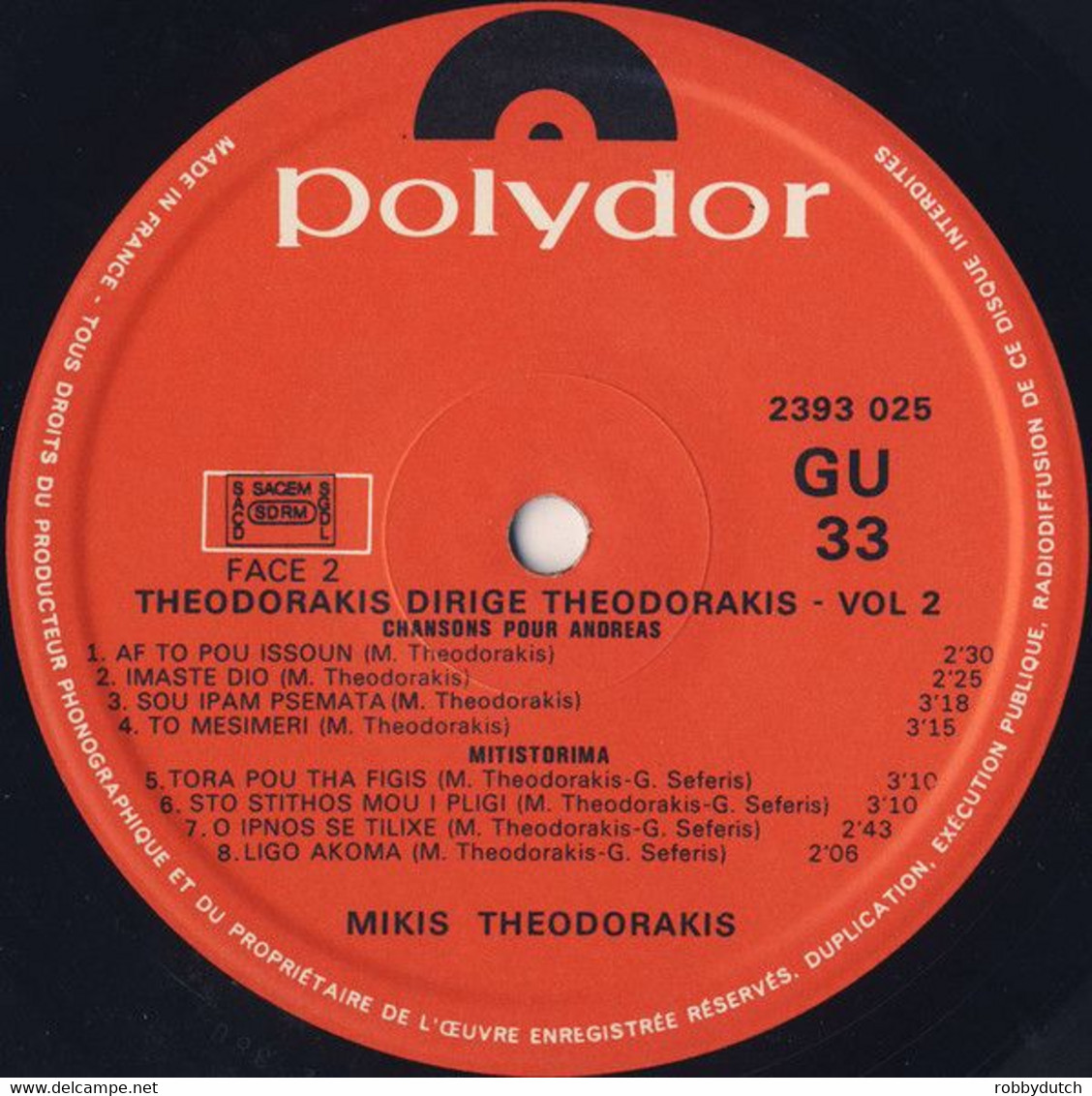 * LP *  THEODORAKIS DIRIGE THEODORAKIS Vol.2 France 1972 Ex-!!!) - World Music