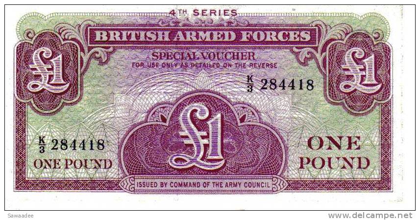 BILLET ROYAUME UNI - GRANDE BRETAGNE - P.M36 - 1962 - FORCES ARMES BRITANNIQUE - 1 POUND - 4° SERIES - British Armed Forces & Special Vouchers