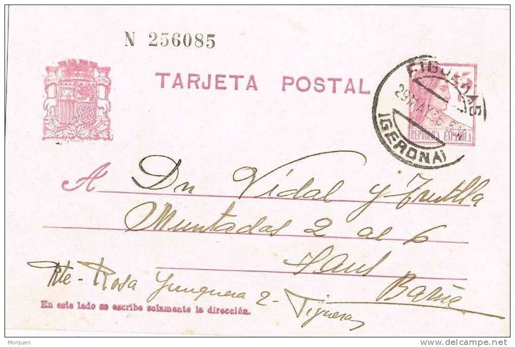Entero Postal Republica,FIGUERAS (Gerona) 1936 - 1931-....