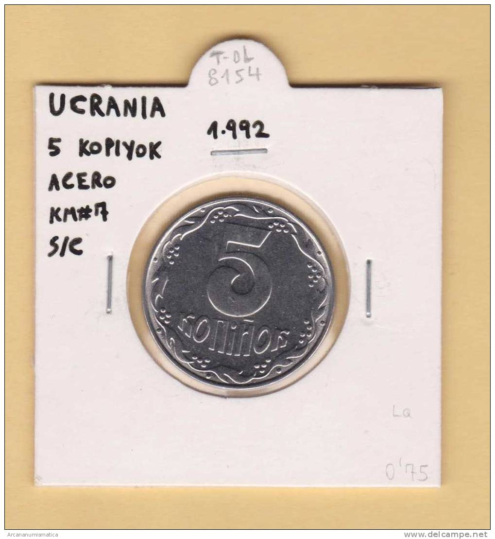 UCRANIA   5  KOPIYKY   1.992   ACERO   KM#7   SC/UNC     DL-8154 - Oekraïne