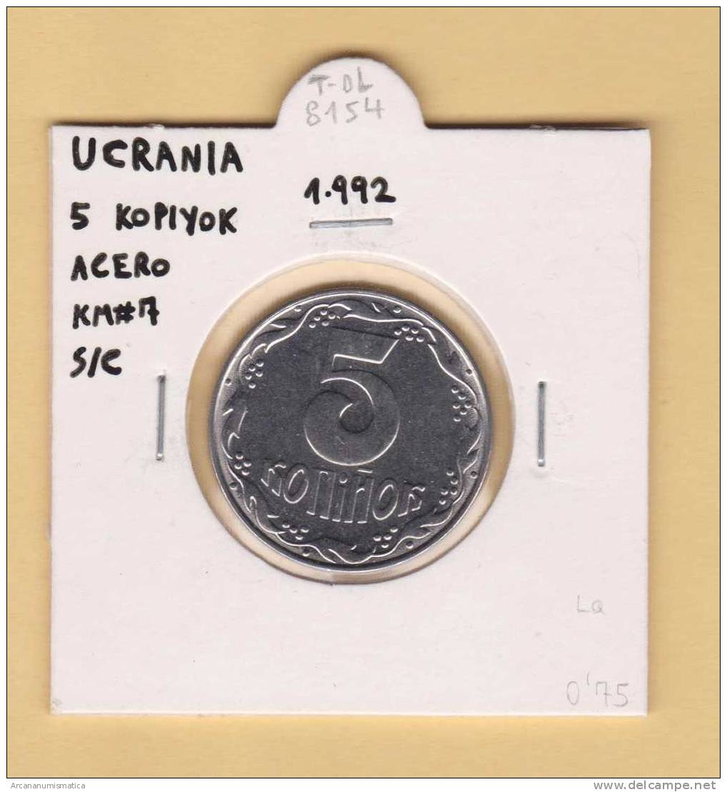 UCRANIA   5  KOPIYKY   1.992   ACERO   KM#7   SC/UNC     DL-8154 - Ucrania