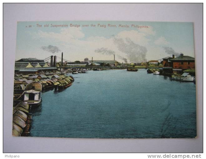 Philippines P.I.   Old Suspension Bridge Over The Pasig River  Manila   Circa 1907 - Filipinas