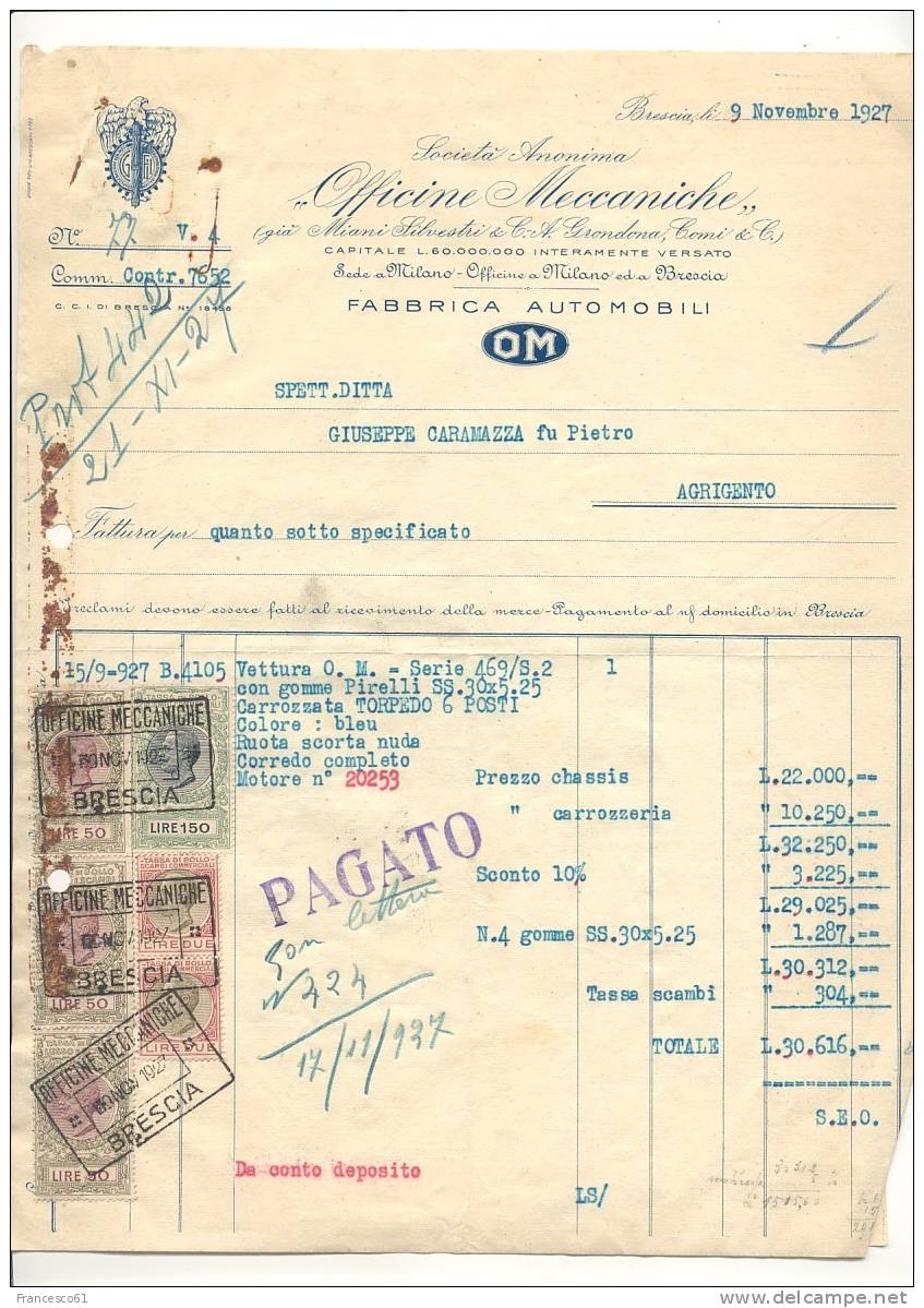 619$$$ 1927 MARCHE BOLLO TASSA SCAMBI £150+altri Fori Archivio ALTO VALORE - Fiscales