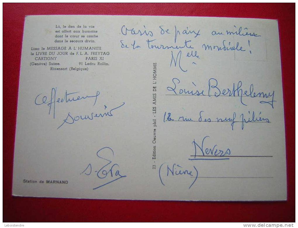 CPM OU CPSM -SUISSE -STATION DE MARNAND -LISEZ LE MESSAGE A L'HUMANITE LE LIVRE DU JOUR DE F.L.A FREYTAG - Marnand