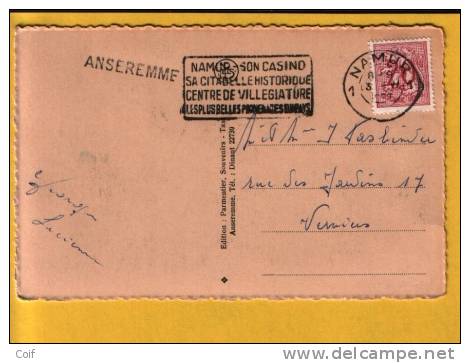 851 Op Kaart Met Stempel NAMUR Met Naamstempel (Griffe) ANSEREMME - Linear Postmarks