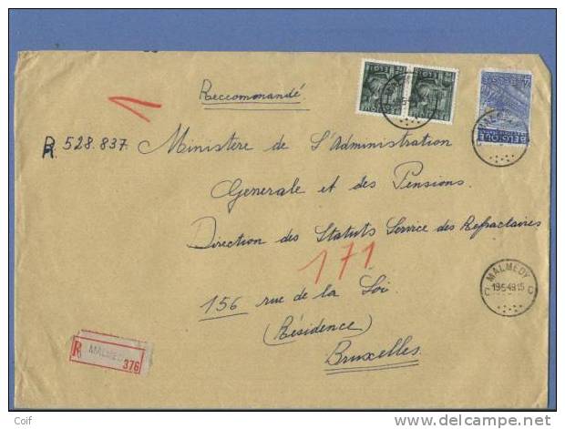 768+771 Op Aangetekende Brief Met Stempel MALMEDY (Oostkanton - Canton De L´est) (VK) - 1948 Export