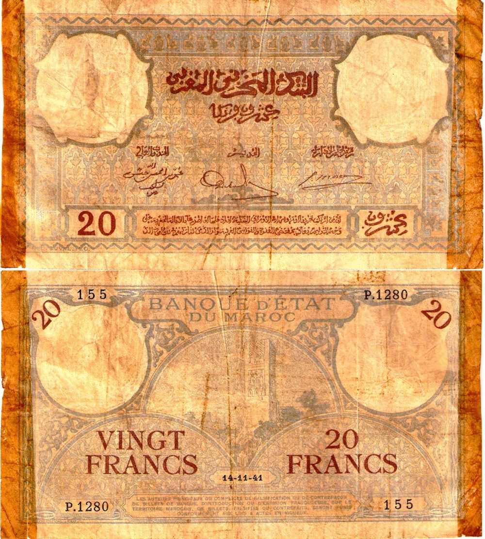 MAROC FRANCAIS - FRENCH MOROCCO - 20 Francs - 14/11/1941  - P.18b  ETAT B - Marocco