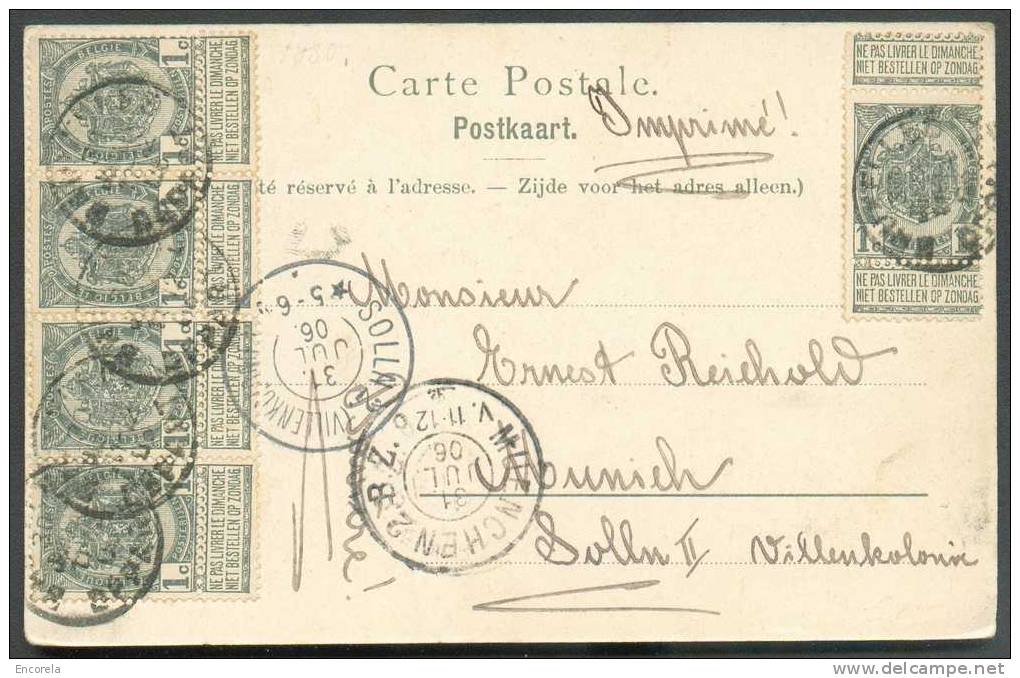 N°81(5) Obl. Sc BRUXELLES DEPART S/C.V.  Du 30 Juillet 1906 Vers SOLLN (Allemagne) - 5738 - 1893-1907 Coat Of Arms