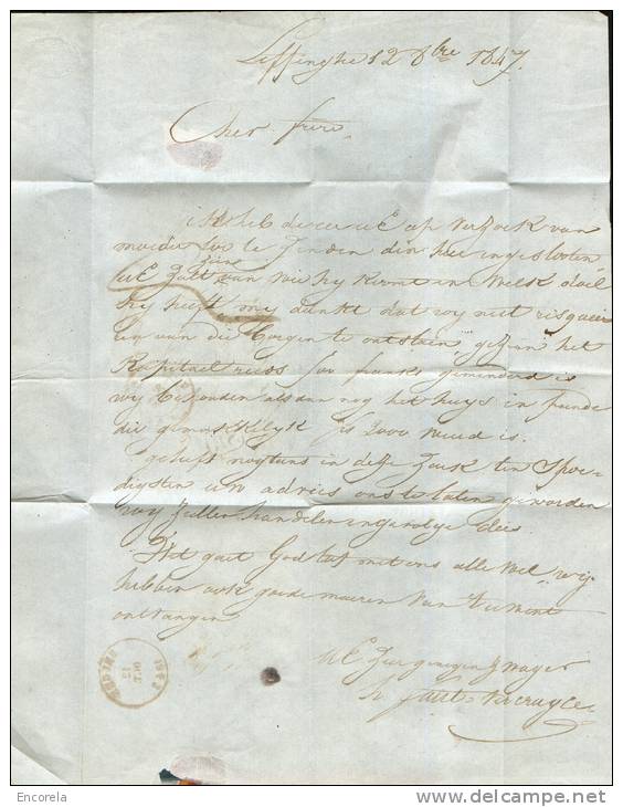 LAC De OSTENDE Le 12 Octobre 1847 + Boîte E De LEFFINGHE Vers Oostcamp + Griffe Encadrée SR - 5760 - 1830-1849 (Belgique Indépendante)