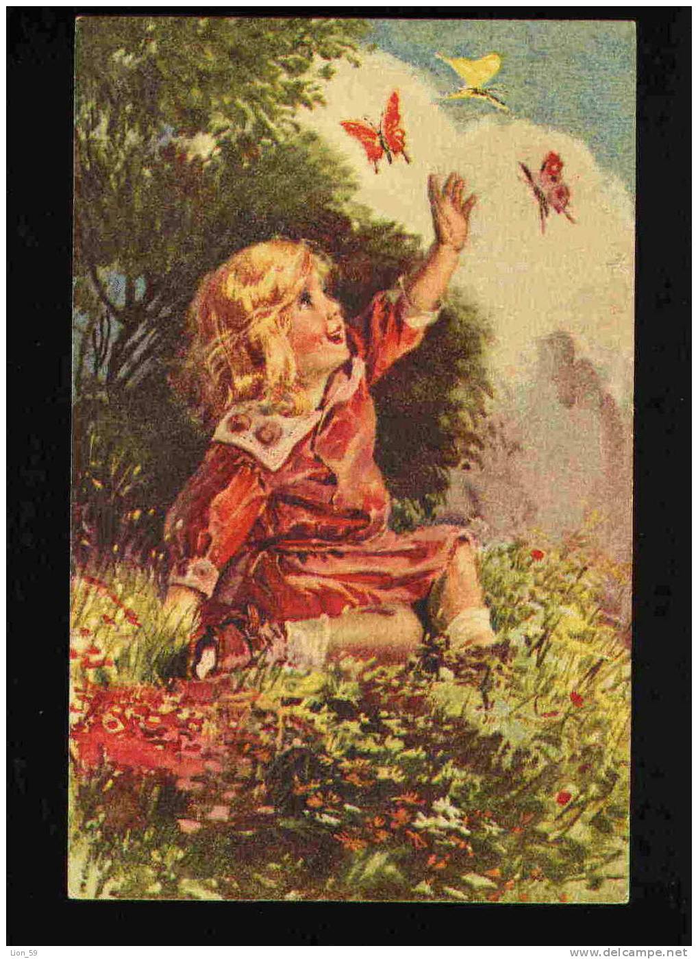 Illustrator MAXIM TRUEBE  - YOUNG GIRL & Butterfly Papillon Schmetterling Farfalla Mariposa Vlinder Pc 23441 - Truebe, Maxim
