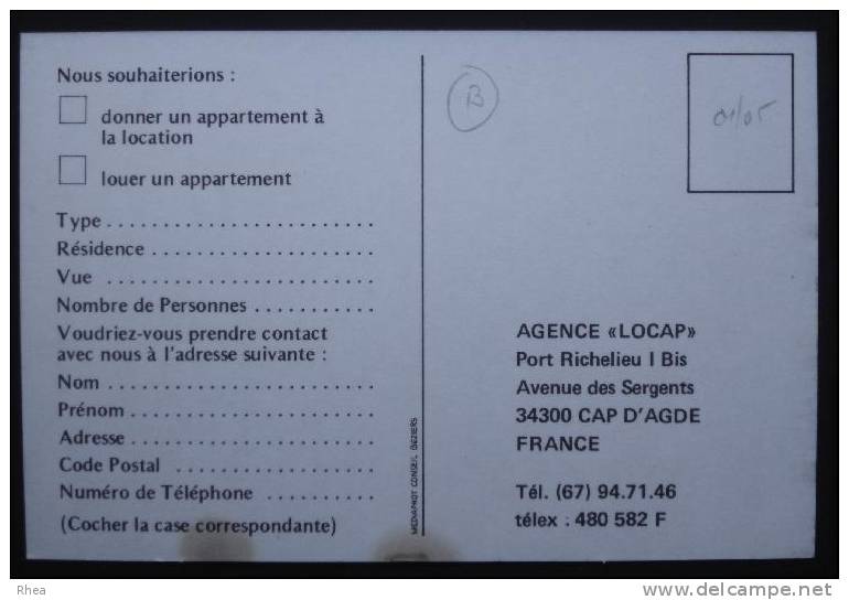 34 Agde Agence "Locap" CAP D'AGDE Immobilier Agence Immobiliere Carte Pub Locap D34D K34003K C34003C RH014084 - Agde