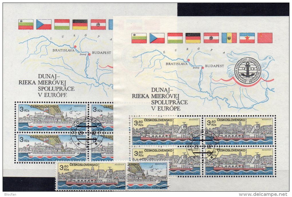 CEPT-Kommission 1982 Donau-Schiffe CSSR 2679/0+Block 51/52 O 15€ Donau In Bratislava/Budapest M/s Bloc Ship Sheet Bf CSR - Blocks & Sheetlets