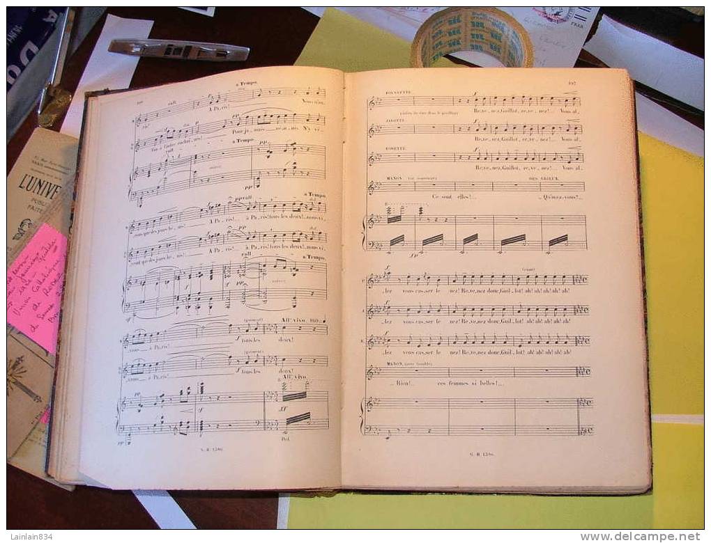 -  Livre Partition De MANON -  Dédicace Imprimée De  J. MASSENET à Madame C. MIOLAN-CARVALHO, 1895, Rare, Scans. - Operaboeken
