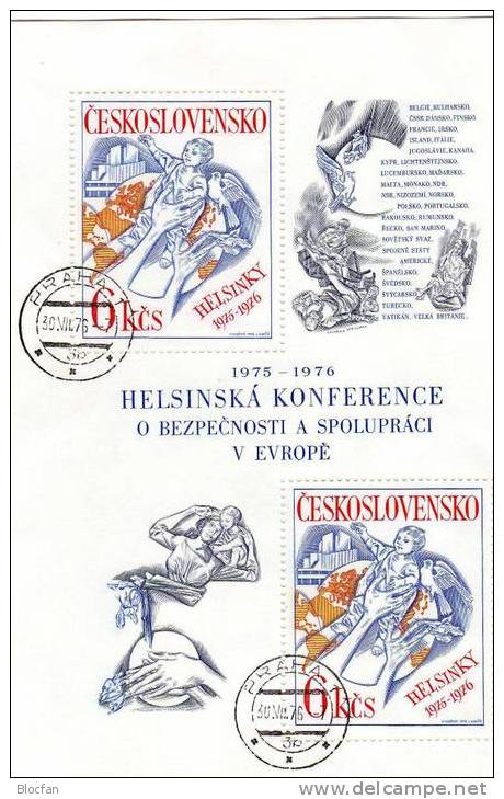 KSZE Schlußakte Helsinki 1976 CSSR 2335, 2ZD, Block 33 + FDC O 20€ Hände Halten Kind Hoch, Friedenstaube - Collections, Lots & Séries